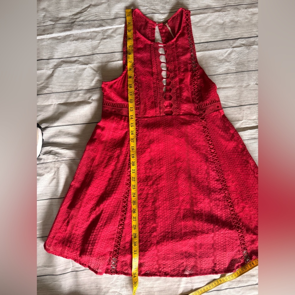 Free People Red Lace Cutout Fit & Flare Dress Size 10 Boho - Picture 8 of 11